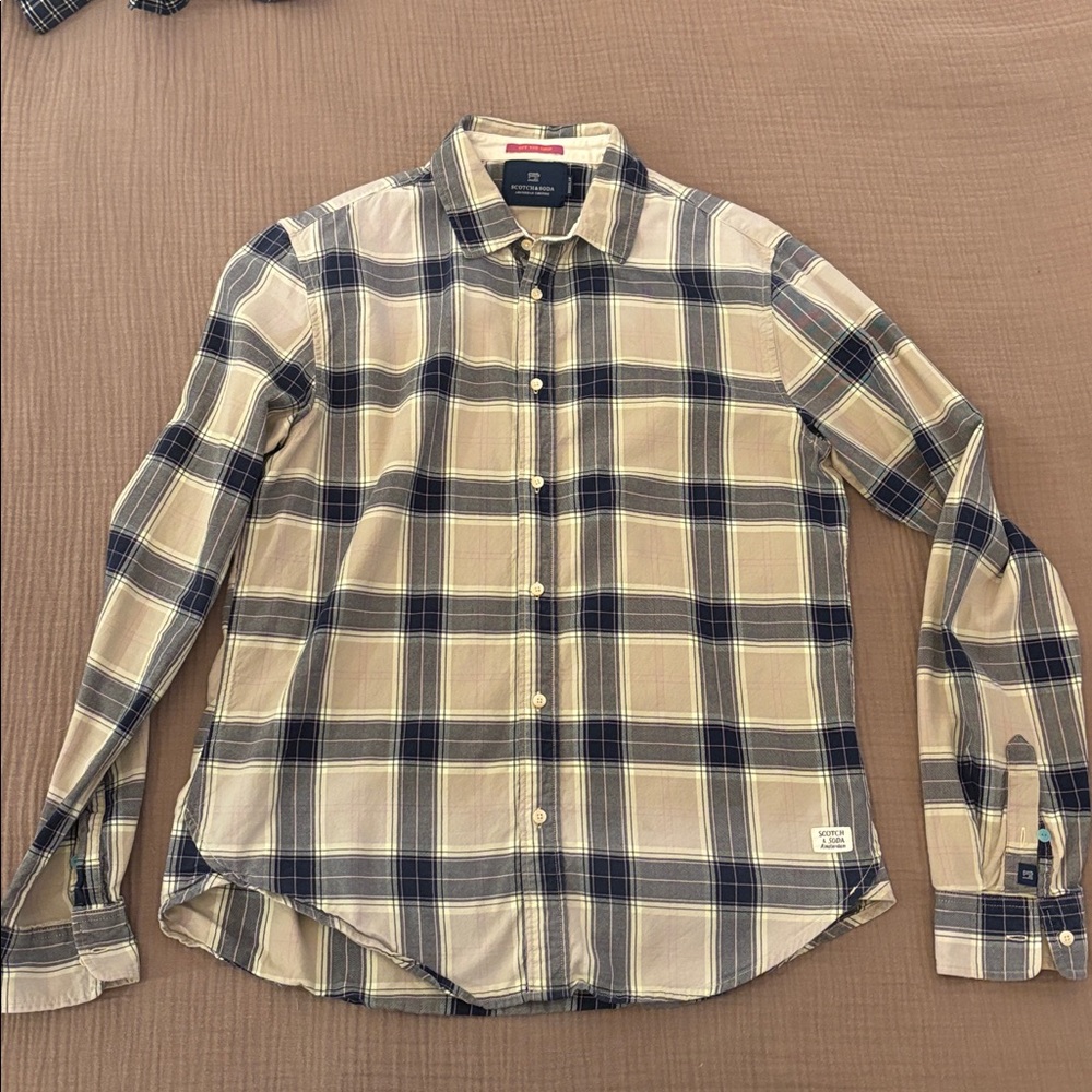 Scotch & Soda Cream and Blue Plaid Shirt